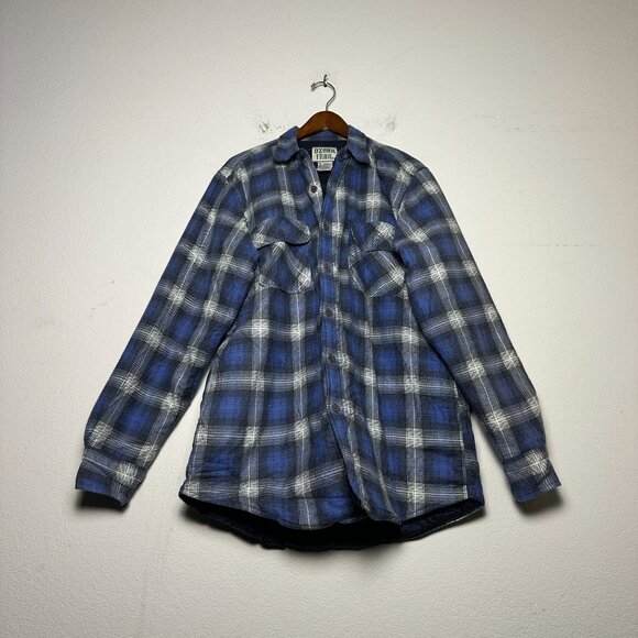VTG Ozark Trail Plaid Coat Jacket Men LT Outerwear Flannel Blue Lumberjack Gorp - Picture 1 of 10